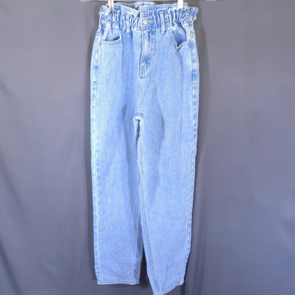 PACSUN Busted Blue Paperbag Waist Mom Jean Highrise‎ Tapered Leg Relaxed Size XS - Picture 2 of 9